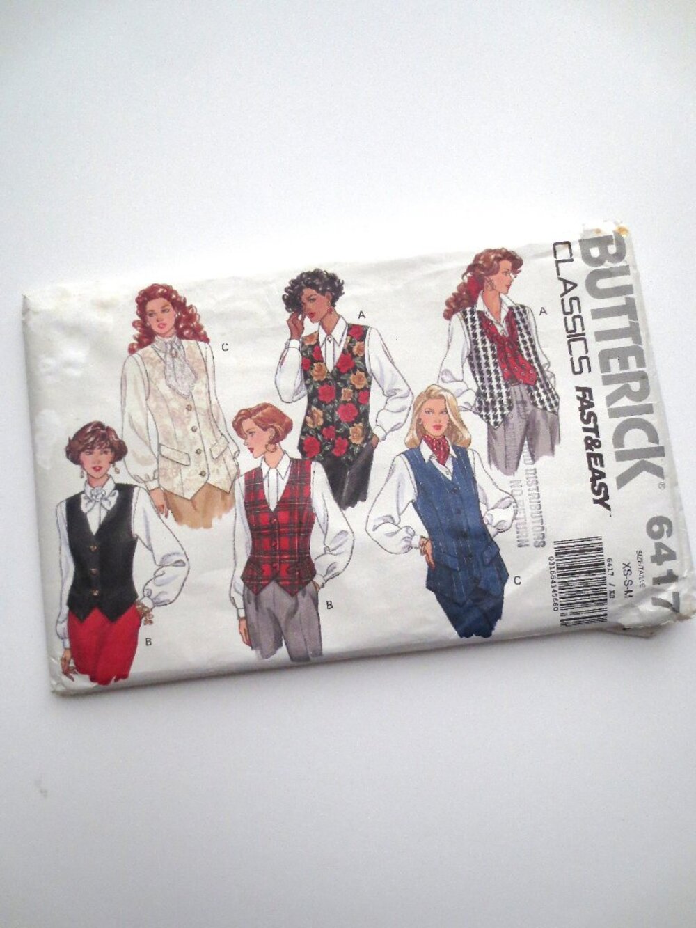 Butterick Classics 6417 Vest Waistcoat Fast & Easy Vintage Sewing Pattern XS S M